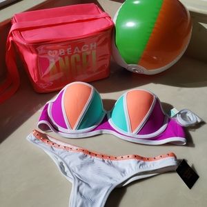 PINK Victoria's Secret Swimwear Bundle Push Up Top L + Itsy Bikini Bottom S NWT